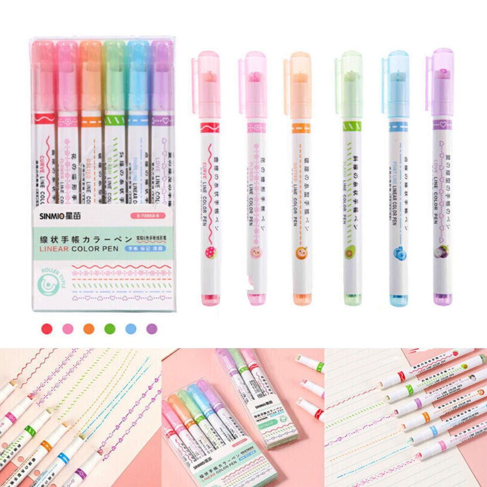6PCS/Set  Curve Highlighter Pen Set, Tip Pens with Different Curve Shapes Fine