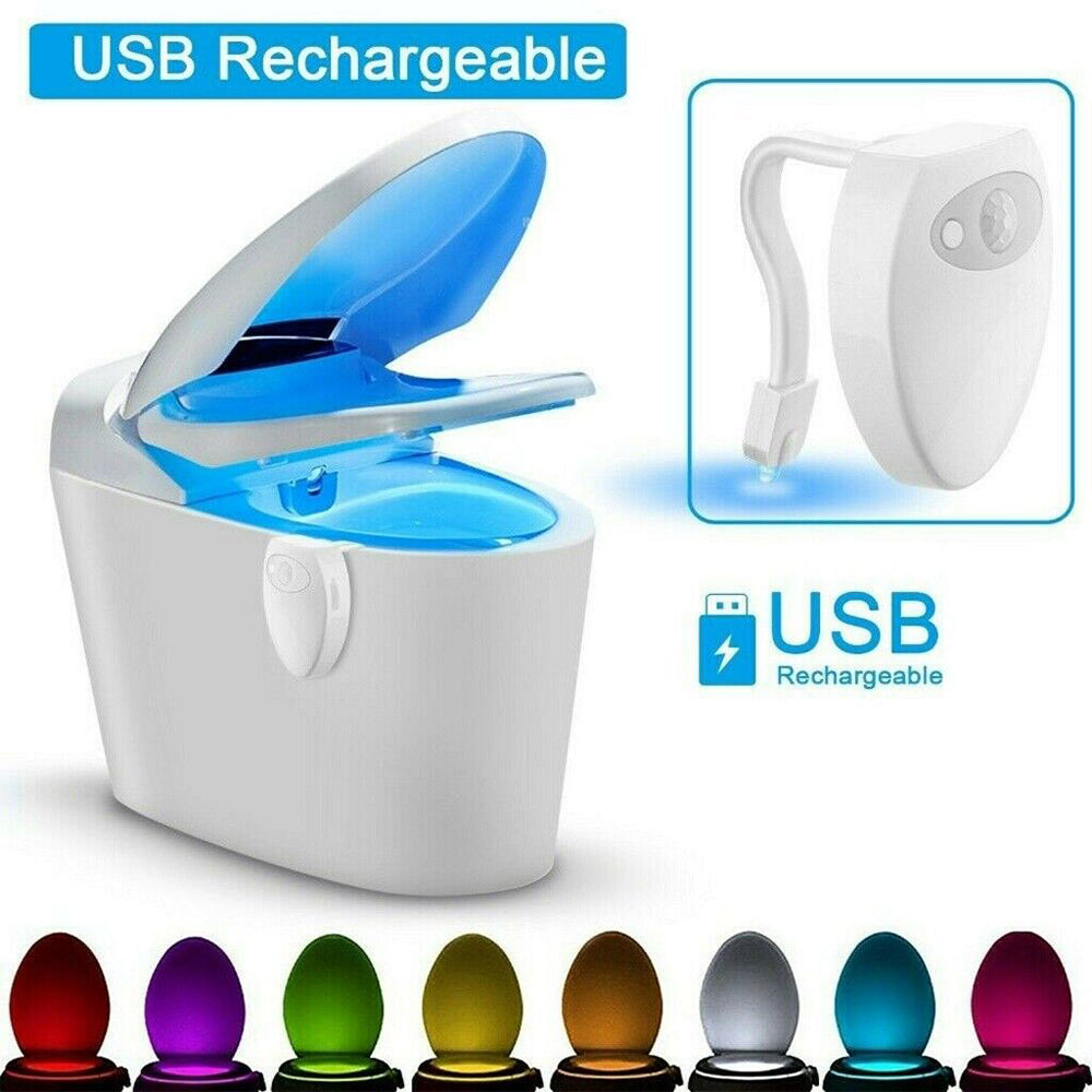 USB Rechargeable LED Toilet Bowl Night Light 16 Colors Waterproof Motion Sensor