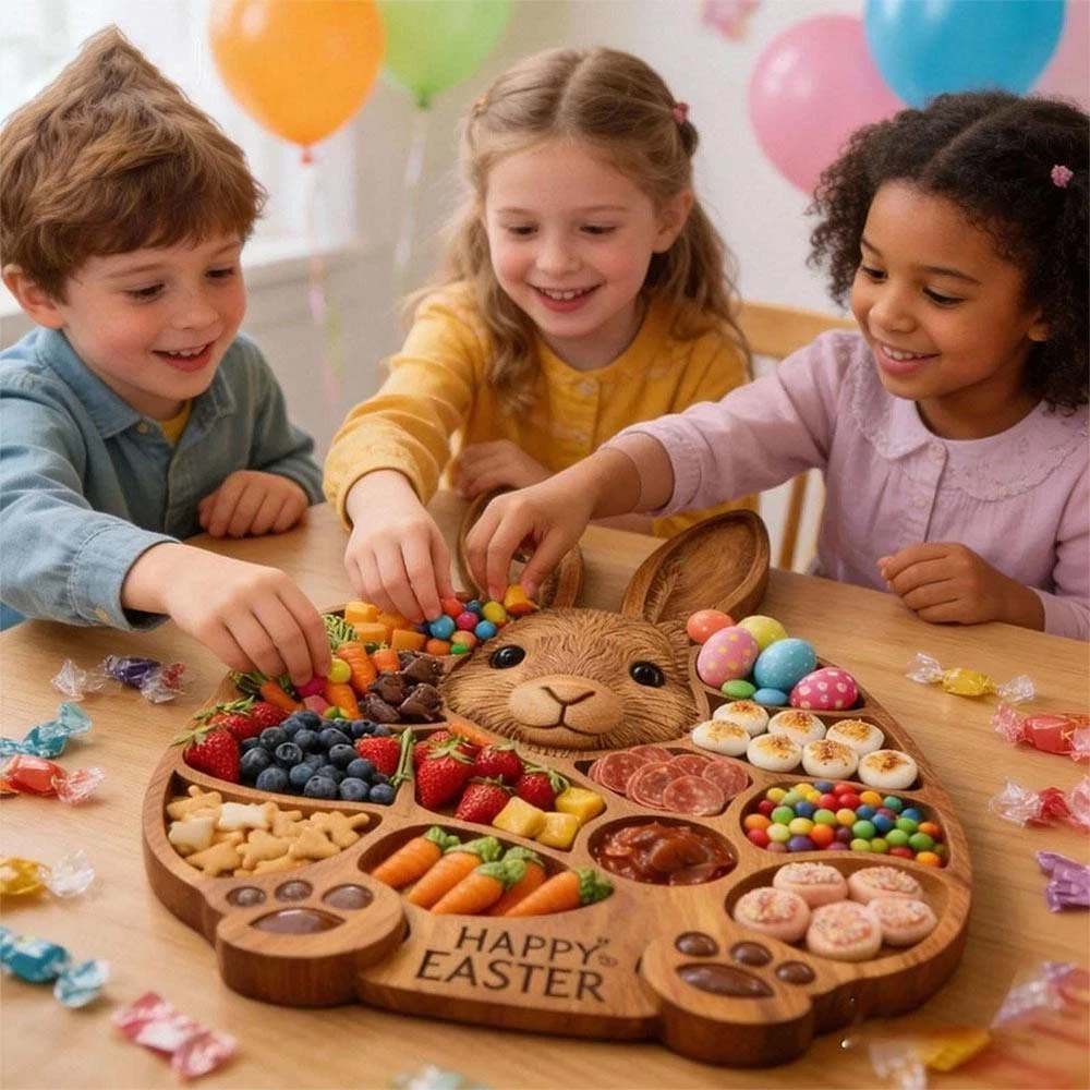 Easter Bunny Wooden Serving Platter - 14" x 14" Cold Dishes Board, Great Gift