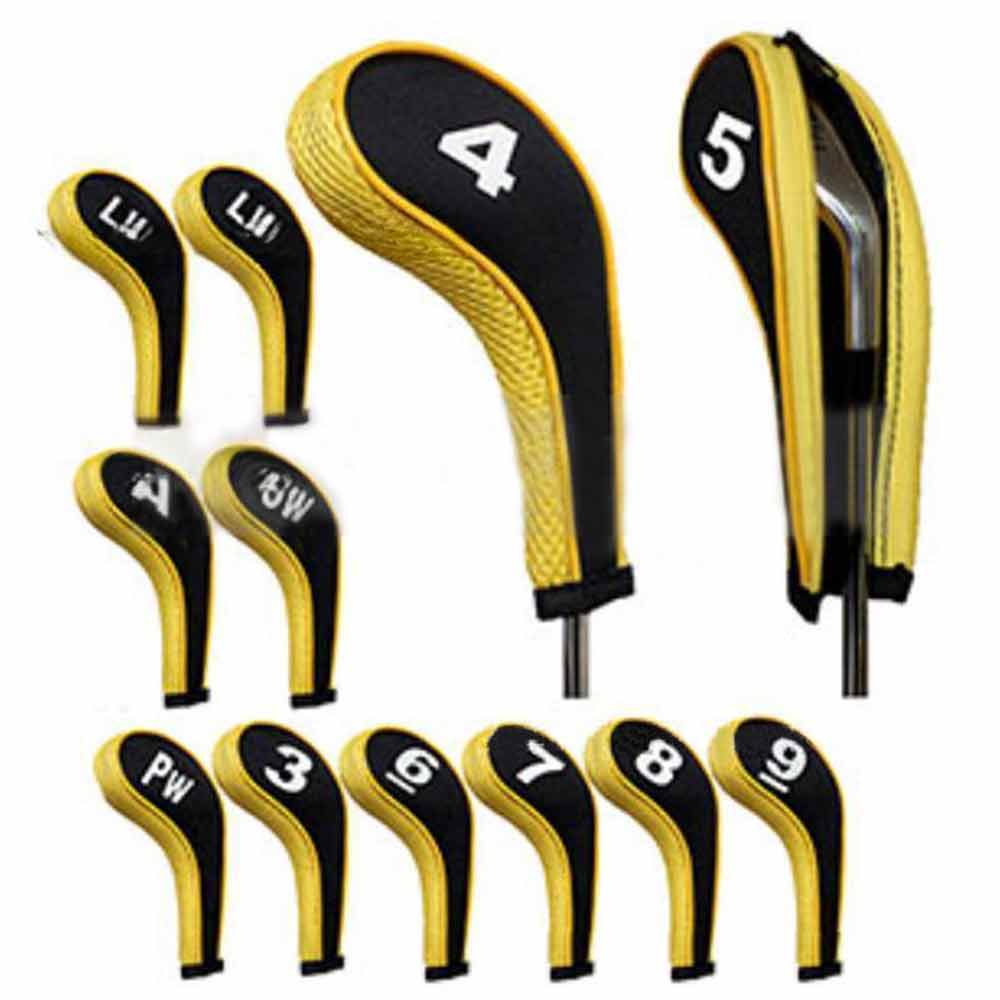 12pcs Neoprene Golf Club Iron Head Cover  Zipper Long Neck 3-9 A SW PW LW