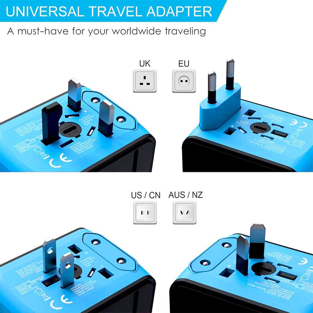 Universal World Travel Adapter 3 USB + Type-C Charger US/UK/EU/AU Plug Converter