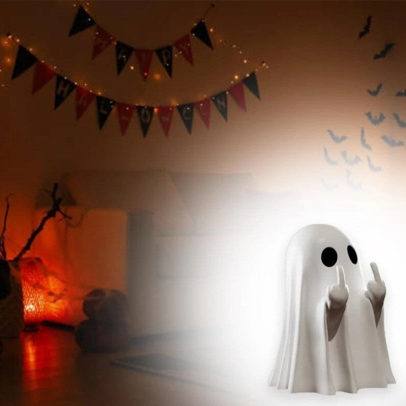 9CM Funny Middle Finger Ghost Statue | Halloween Resin Figurine for Home Decor