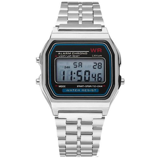 LED Electronic Watch – Retro Square Digital Watch with Stainless Steel Band