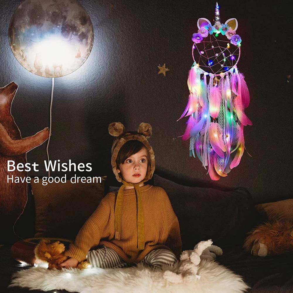 Unicorn Dream Catcher LED Light Wall Hanging for Car Girls Kids Bedroom Decor