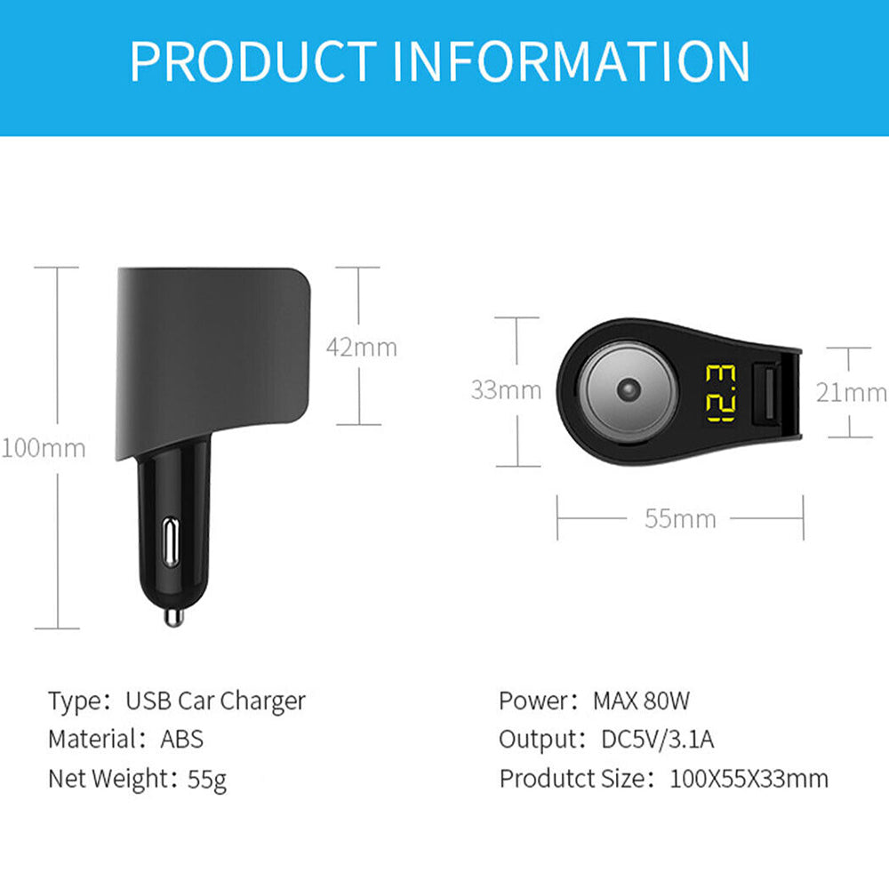 Dual USB Car Charger Fast Charge 3.1A Cigarette Lighter Socket Adapter Universal
