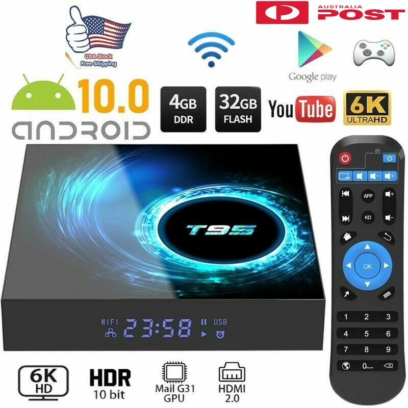 T95 Android 10.0 TV Box 4GB 32GB Quad Core HD 6K HDMI WIFI 5G Media Player