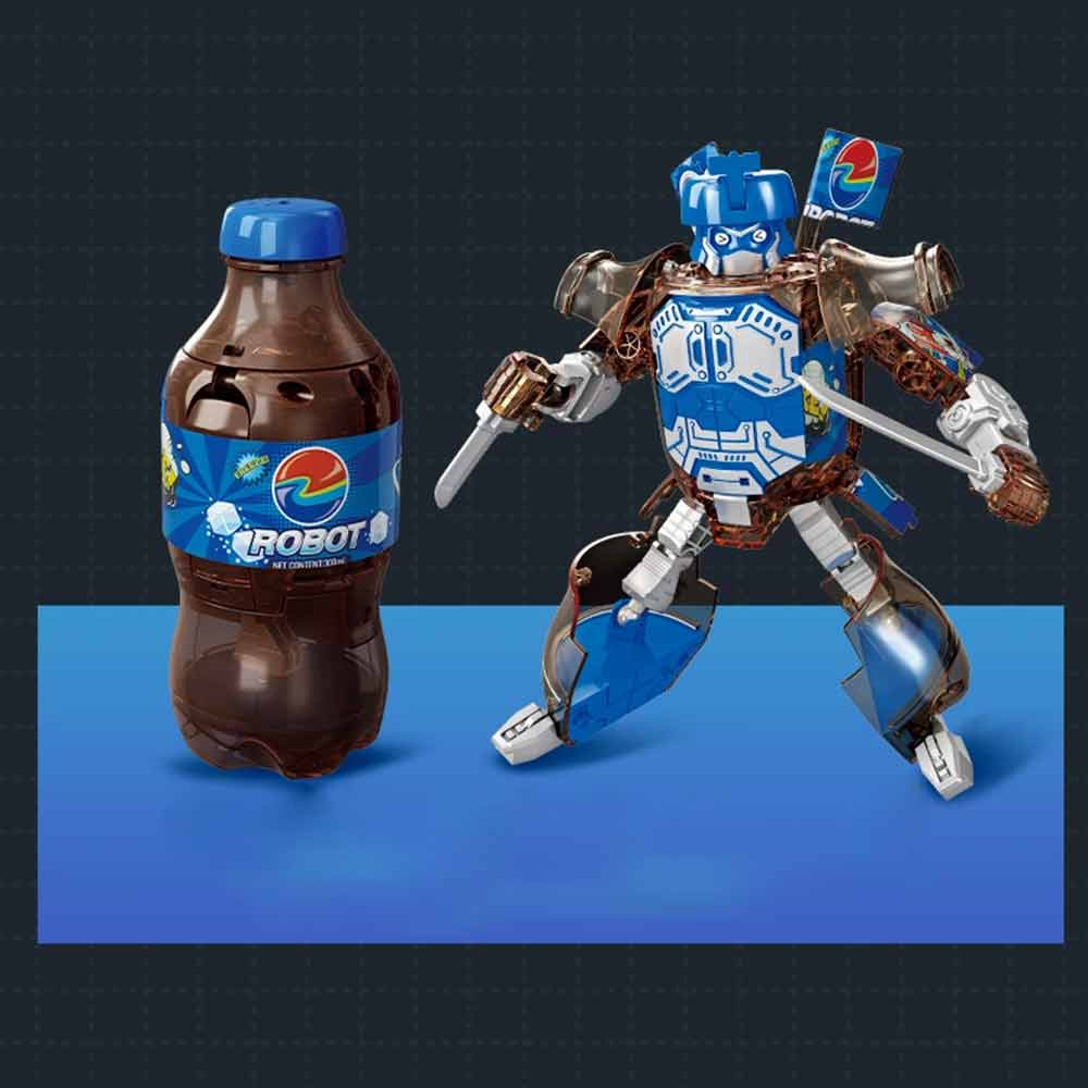 Cola Bottle Robot Action Figure – Transformable Blue Can to Poseable Robot Toy