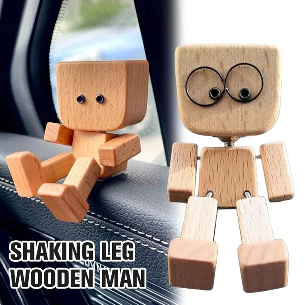 Magnetic Expression Shaking Wooden Man - 12 Fun Face Car Dashboard Decor