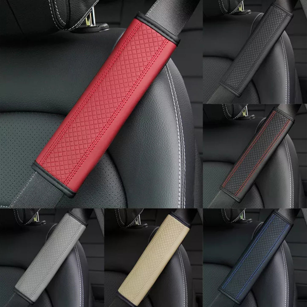 2PCS Car Seat Belt Shoulder Protection Cover Leather Embossed Soft Comfortable