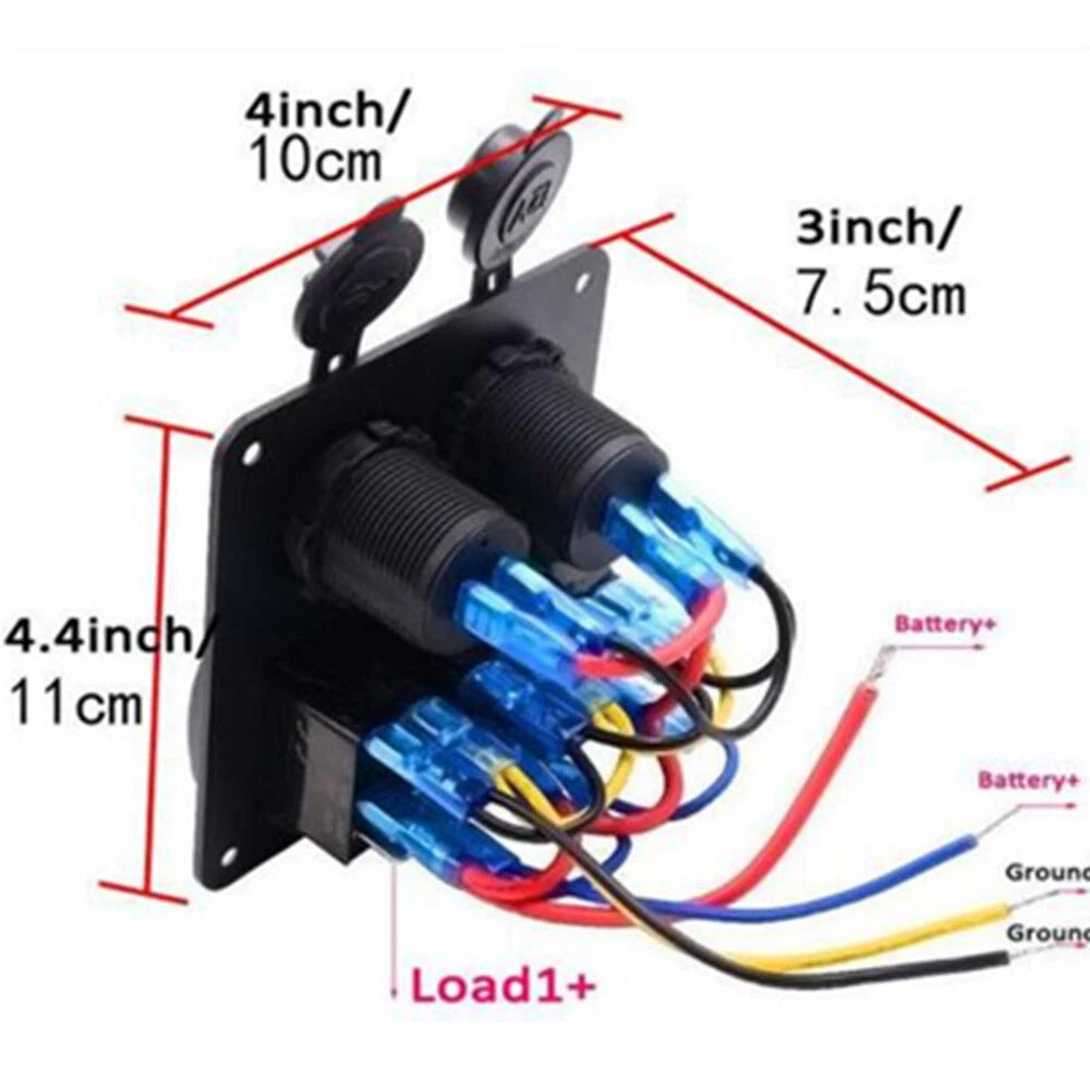 3 Gang 12V/24V LED Light Switch Control Panel USB Charger Car Boat RV Waterproof