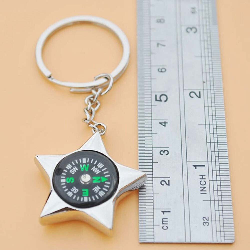 Metal Compass Keychain Key Ring - Fashion Chrome Pendant Gift for Bag or Car Keys