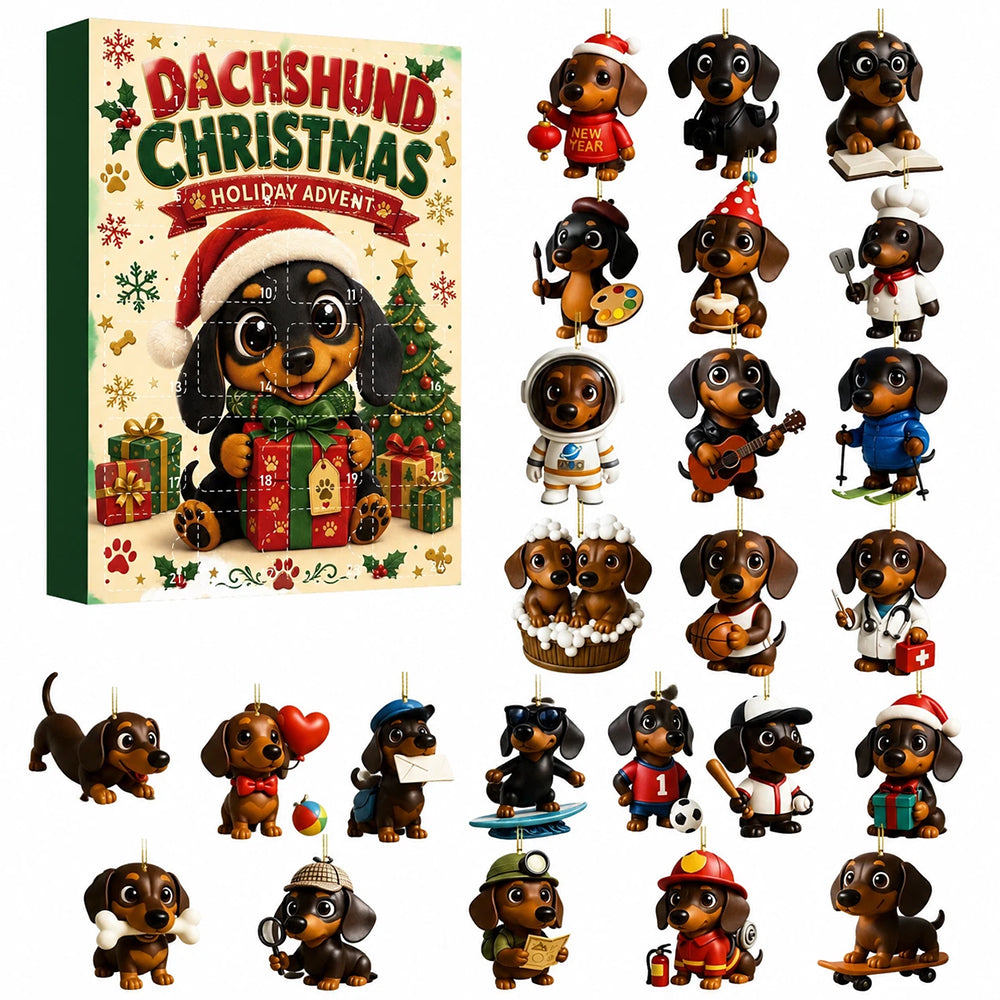 24-Day Dachshund Advent Calendar – 2D Acrylic Christmas Countdown Ornament