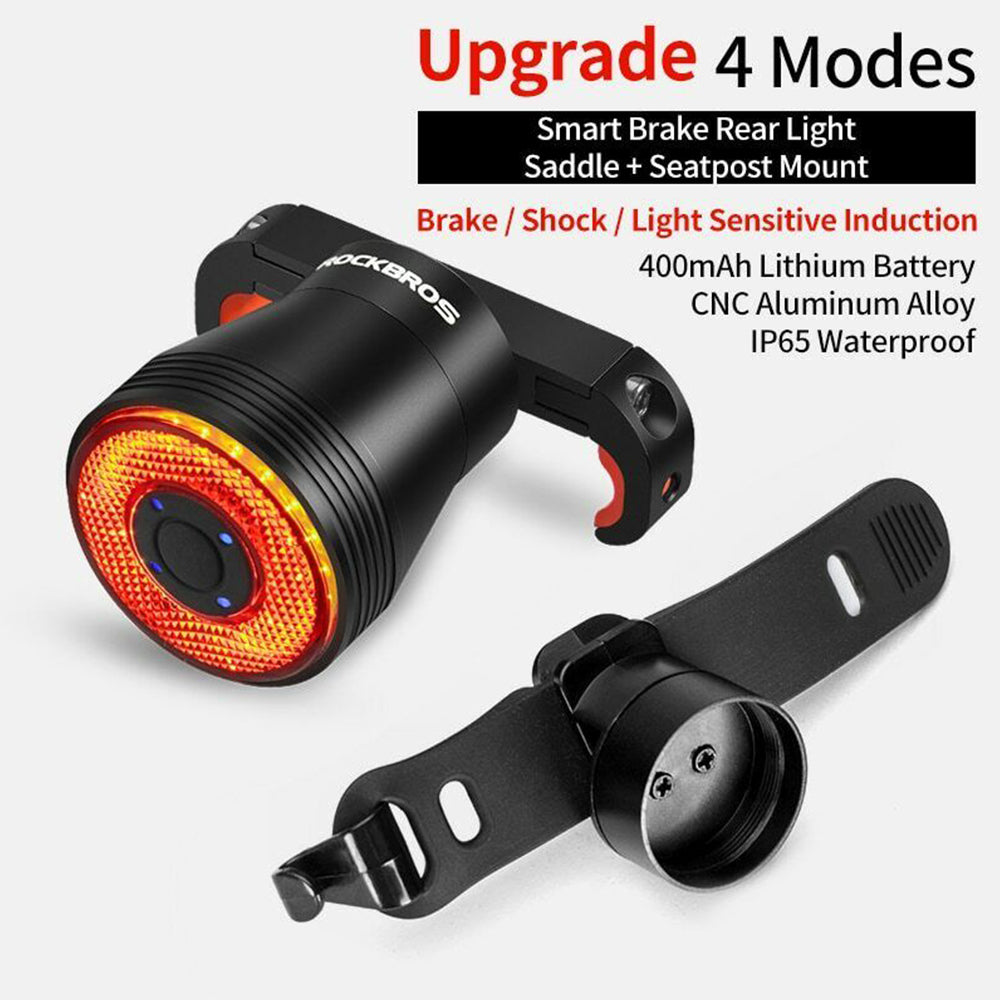 400mAh Bike LED Waterproof Smart Tail Flashlight Auto Brake Sensing Rear Light