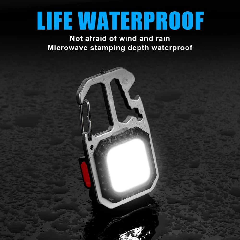 1x USB Rechargeable LED COB Work Light - Mini Keychain Torch with Magnet & 7 Modes