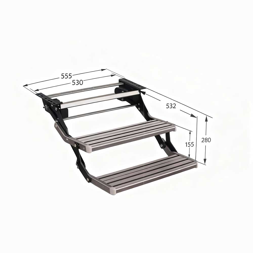 Silver Double 12V Electric RV Step -  Aluminum Pull Out Drop-Down Caravan Step