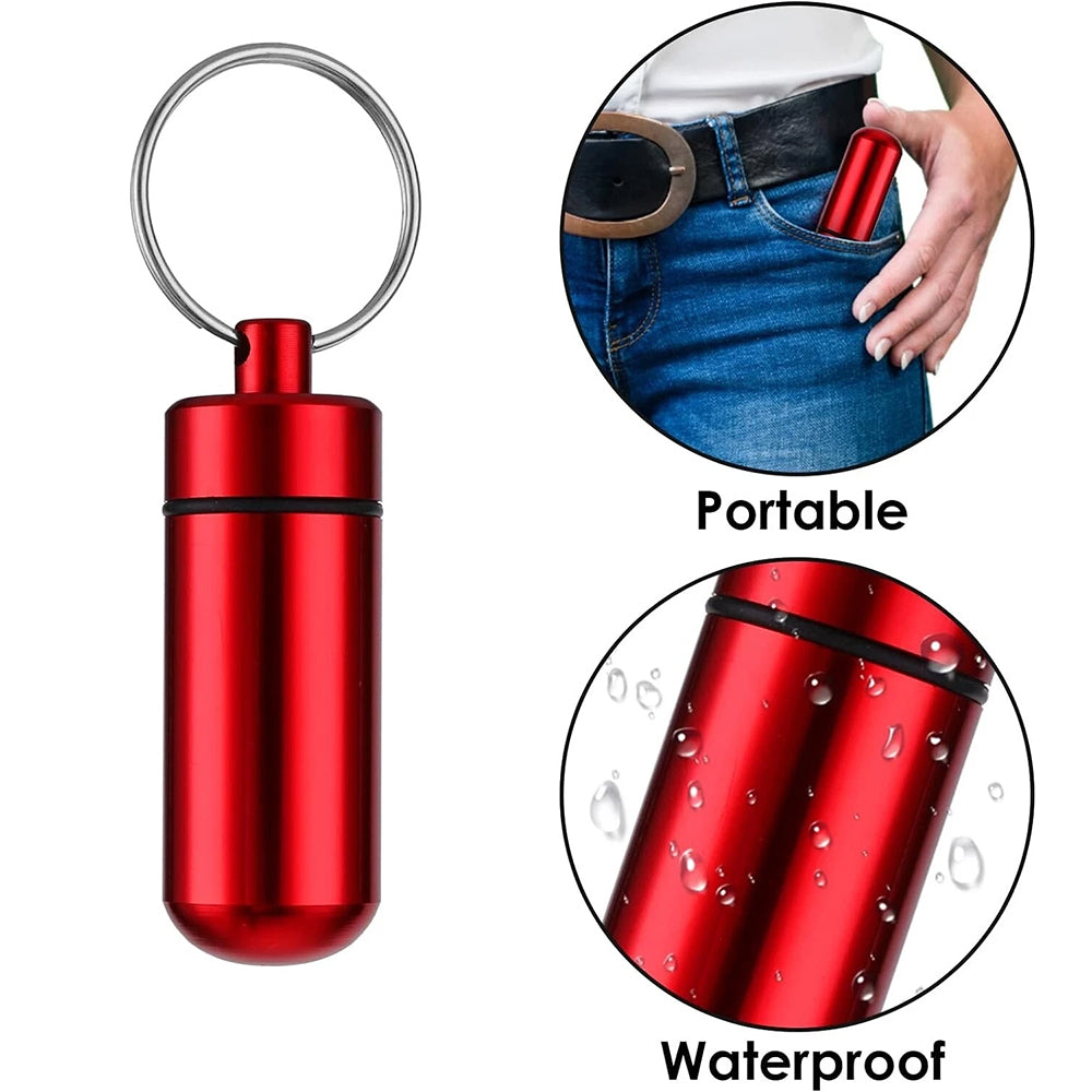 4X Keychain Pill Holder - Aluminum Portable Keyring Medicine Case