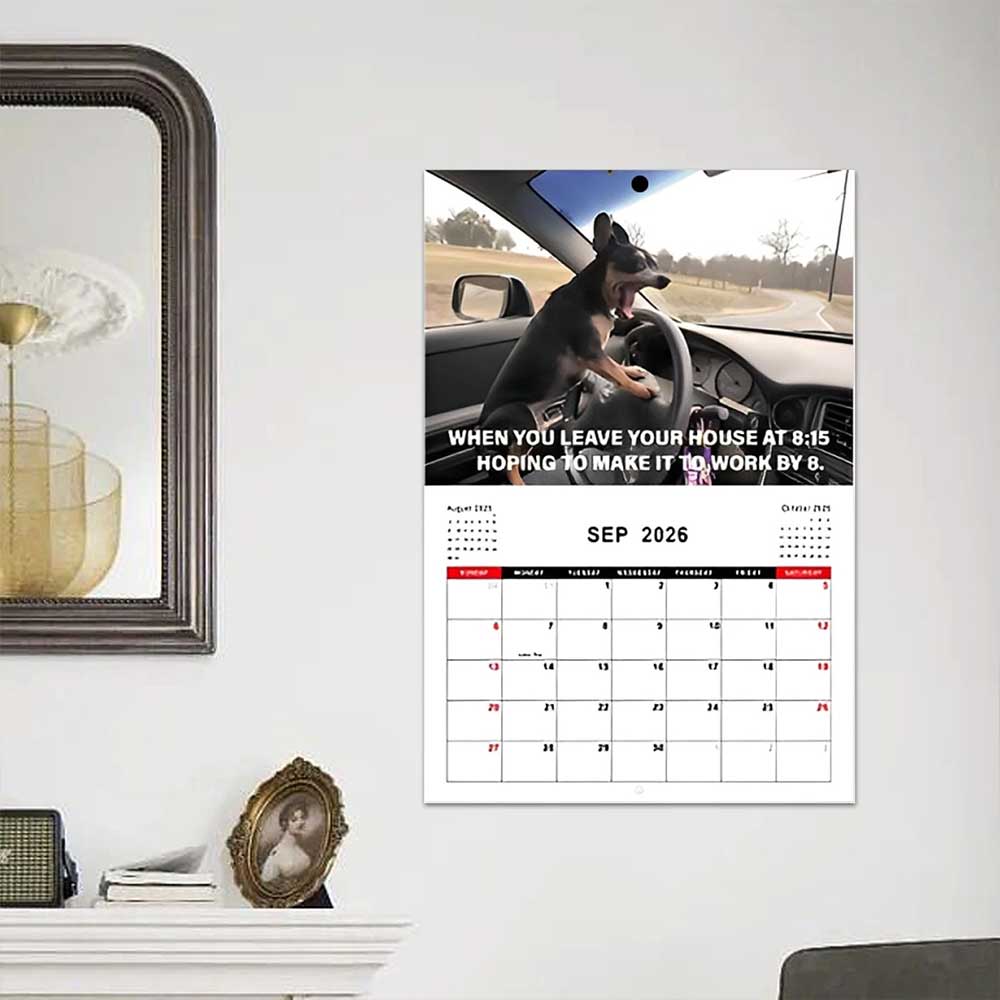 2026 Desk Dogs Calendar - Funny Dog Hanging Wall Calendar with Monthly View