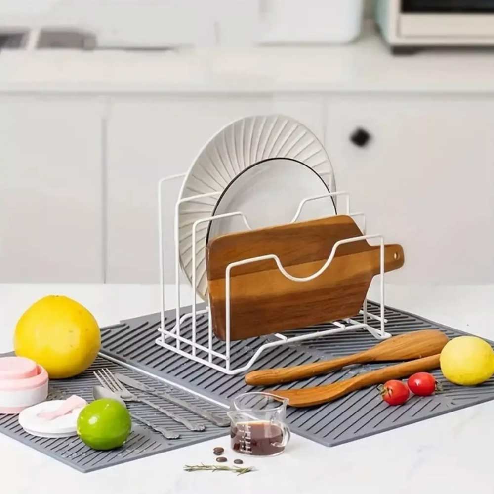 Silicone Dish Draining Mat Kitchen Washing Drainer Tray Drying Pad Grey