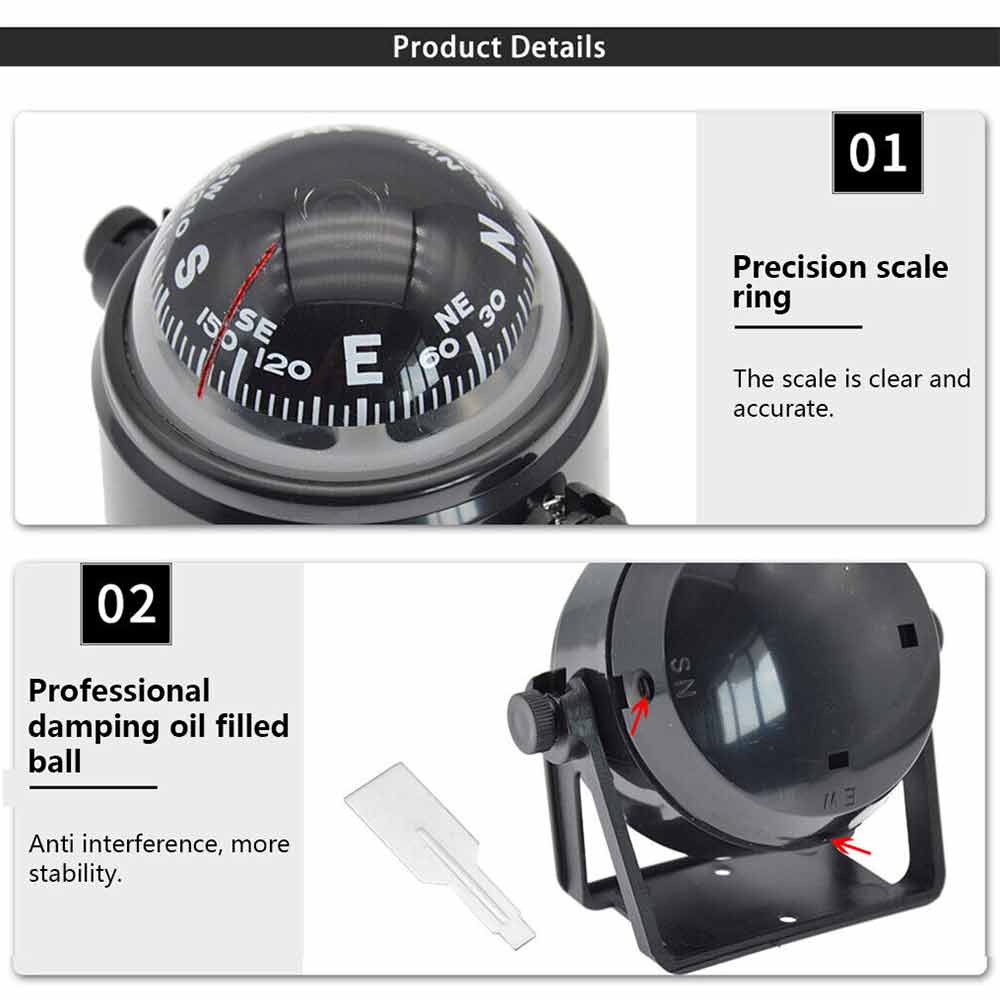 Marine Compass with Mount for Sail Ship Vehicle Outdoor Car Boat Navigation Tool