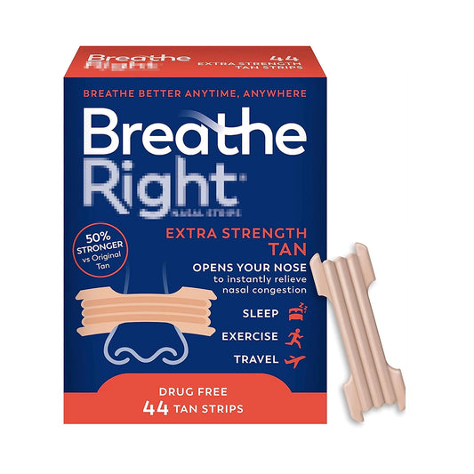Breathe Right Extra Strength Nasal Strips, Tan 44 Count | Drug-Free Snoring Relief & Instant Nasal Congestion Aid