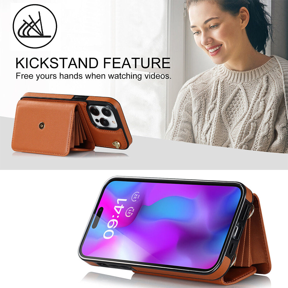 For iPhone 14 Pro Max Plus Case Leather Wallet Cover Card holders Coins Storage