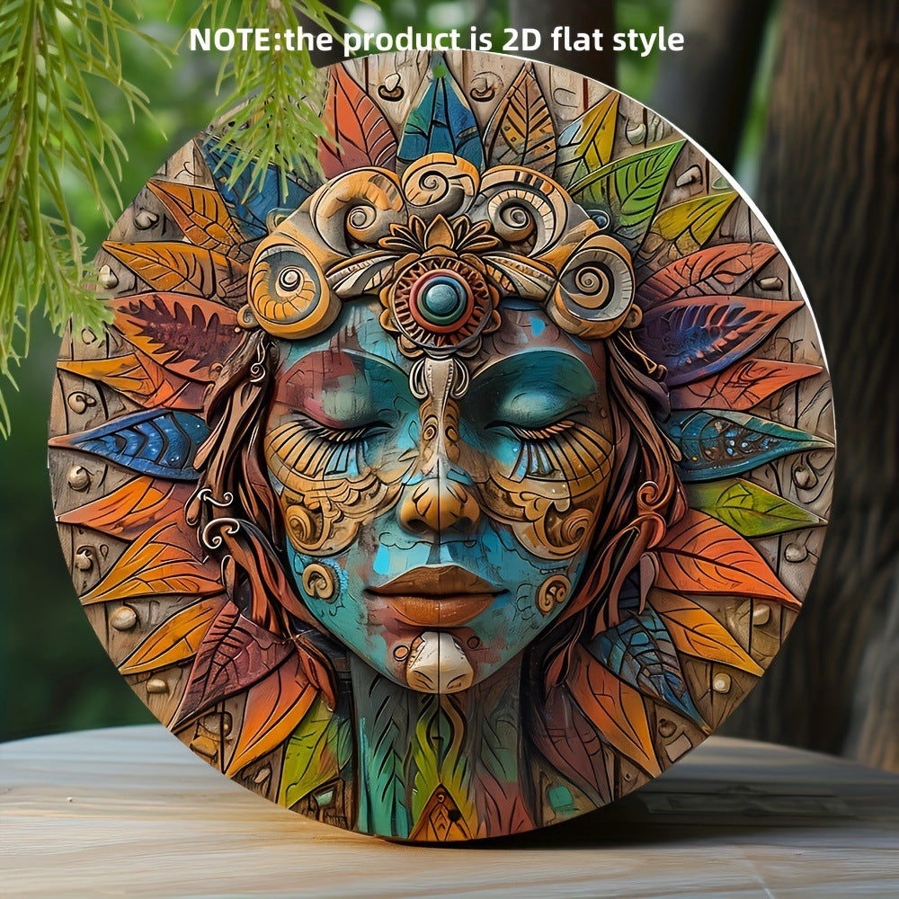 Circular Wooden Wall Art - Garden Decor, Boho Wall Hanging, Nature Goddess Design, 20cm