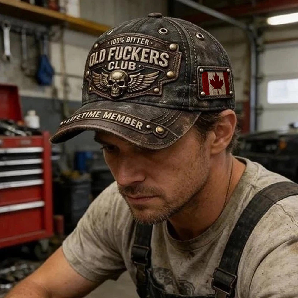 Old F*ckers Club Vintage Baseball Cap - Adjustable Distressed Hat with 3D printed pattern