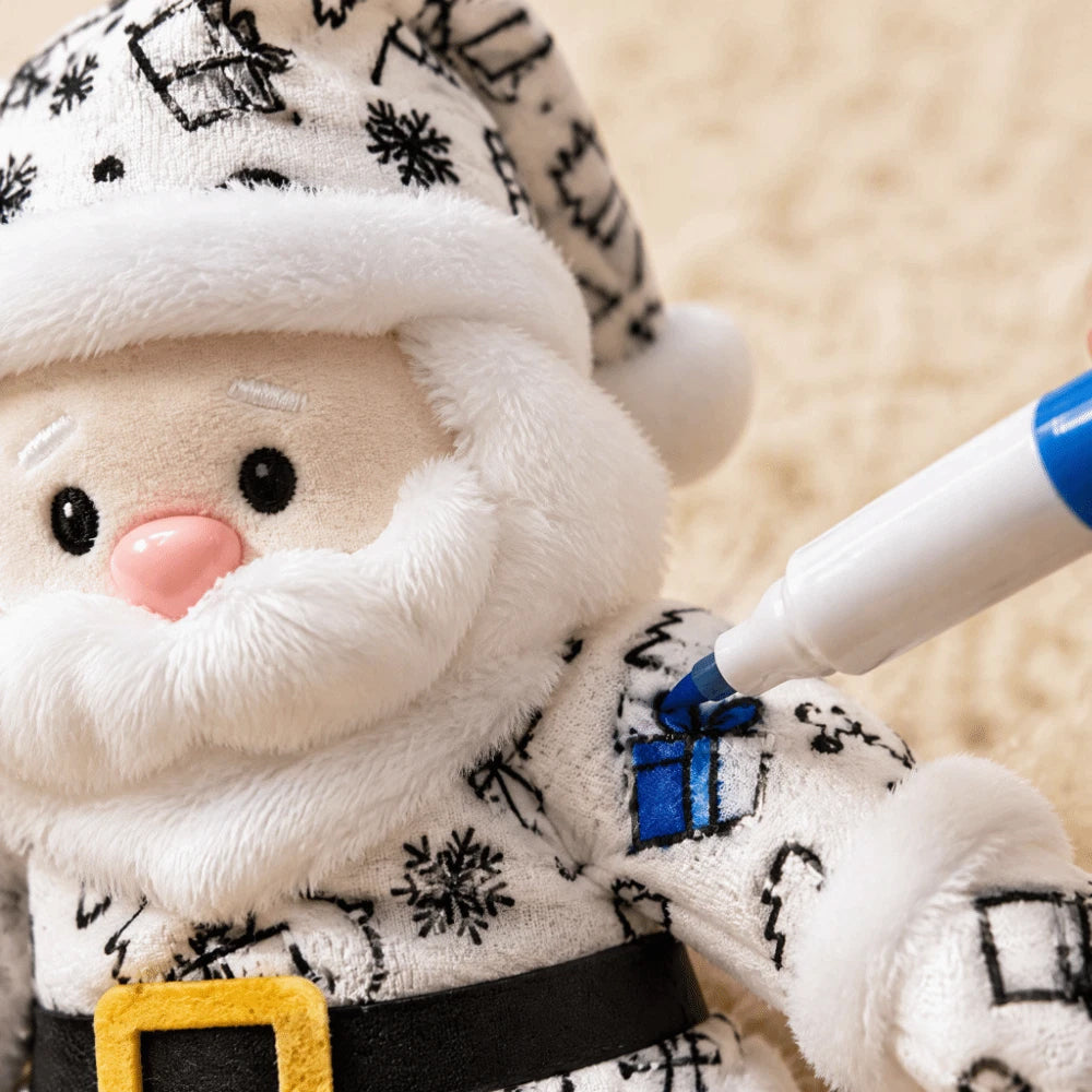 DIY Paintable Santa Plush Toy – Christmas Craft Kit with 12 Coloured Pens