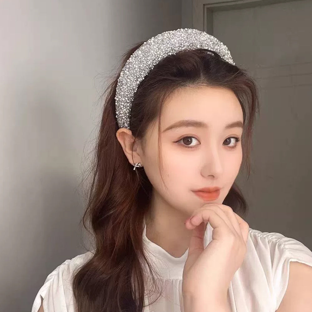 Bling Crystal Pearl Headband - Elegant Sparkly Hair Accessory for Women & Girls