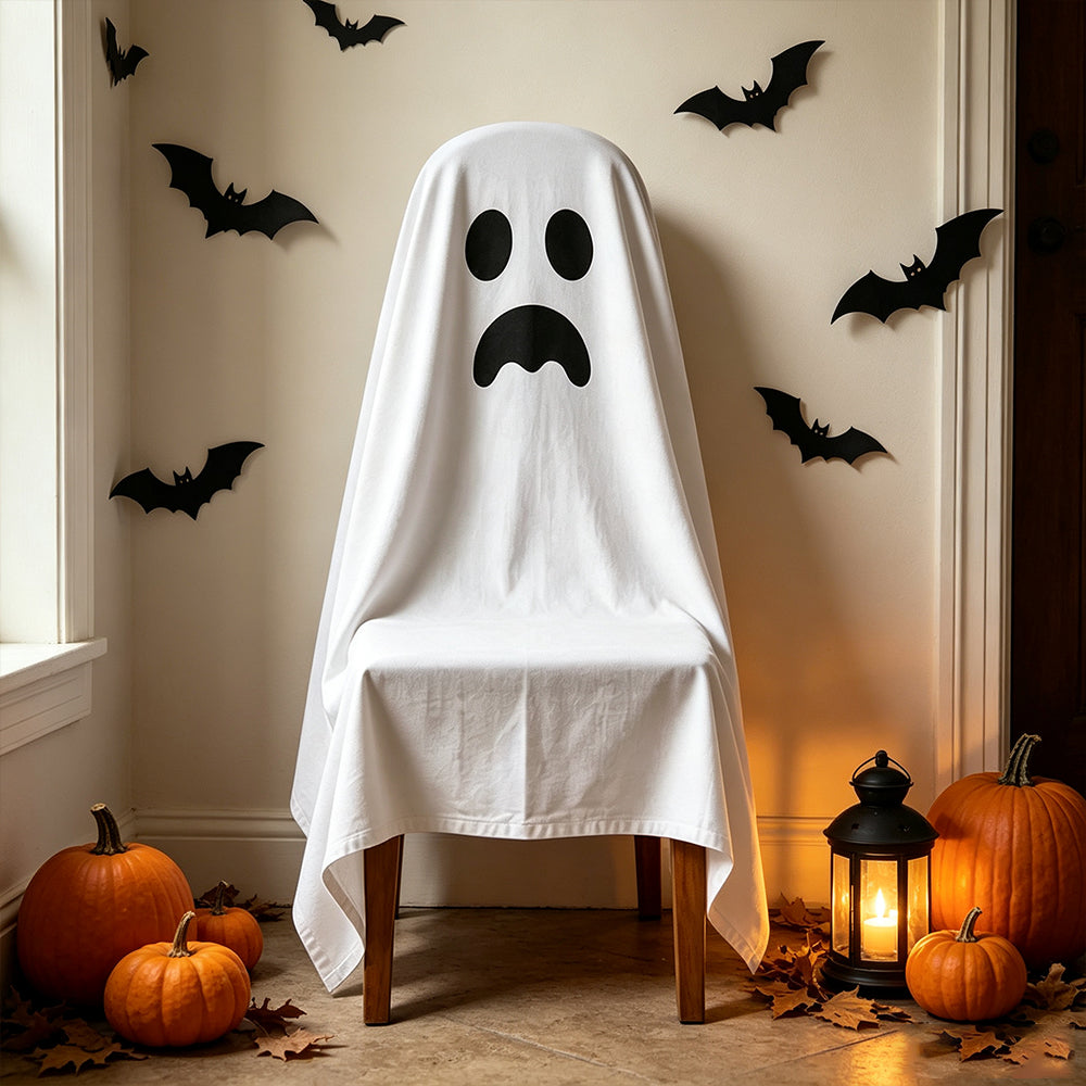 Halloween Dining Chair Cover – Skull Pattern Seat Protector, 120x200cm