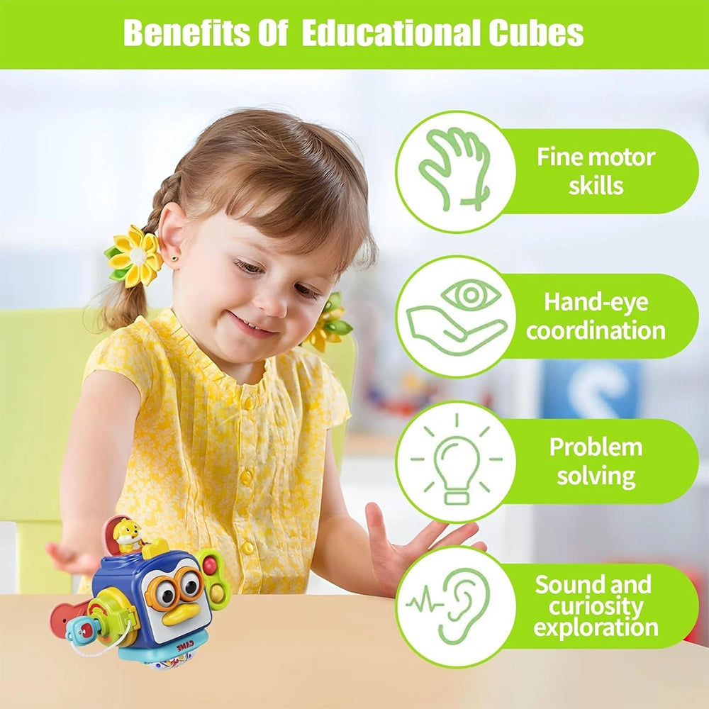 Penguin Busy Cube – Montessori Sensory Toy for Early Learning & Travel Play