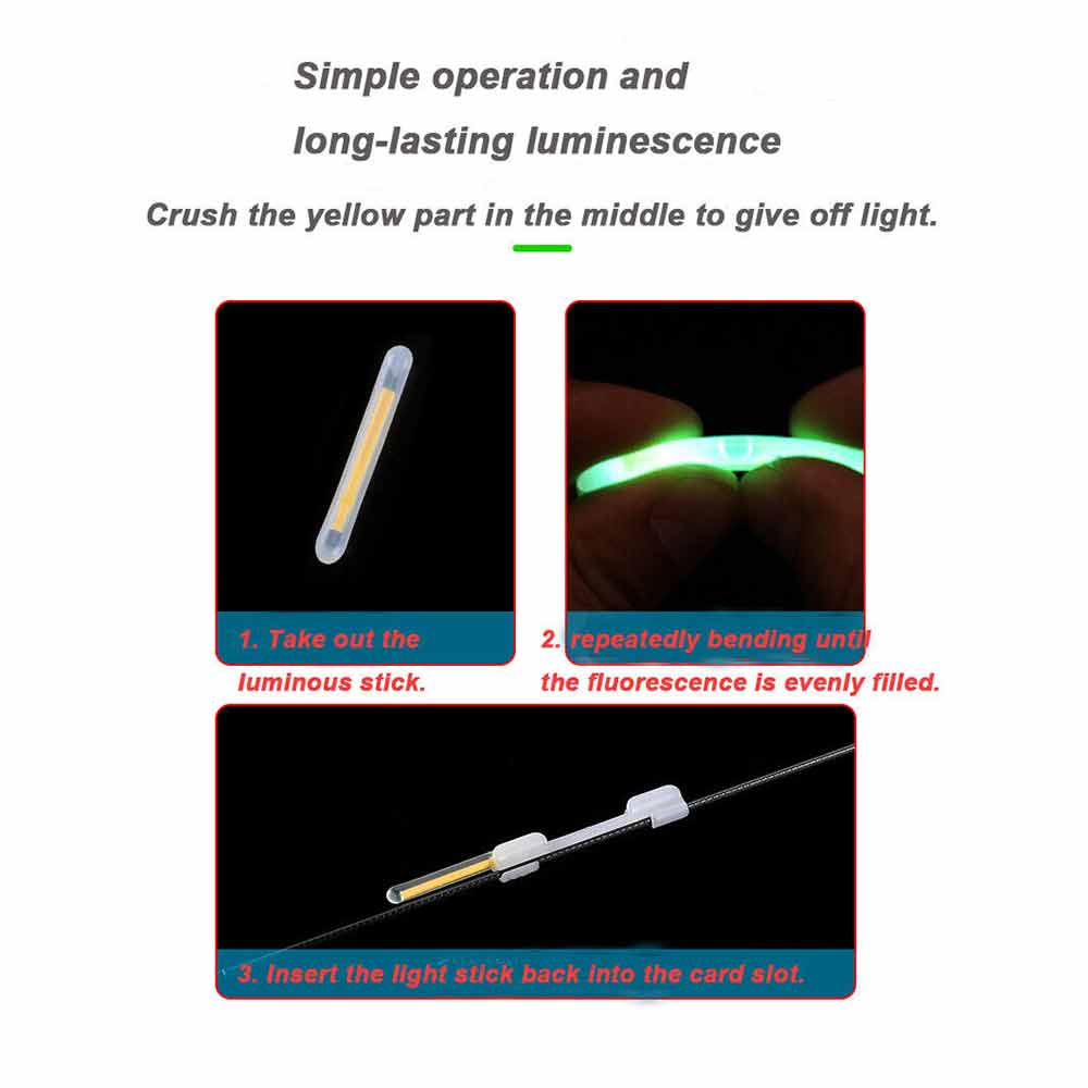 50PCS Fishing Glow Light Sticks Luminous Clip on Bend Fluorescent Rod Tackle