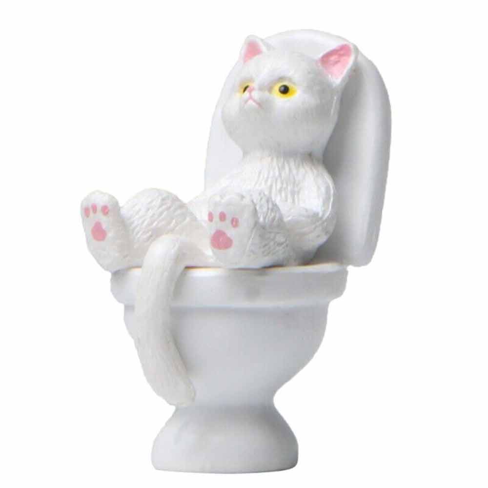 Cat On Toilet Statue Landscape Figurine Home Decorations Miniatures Ornament