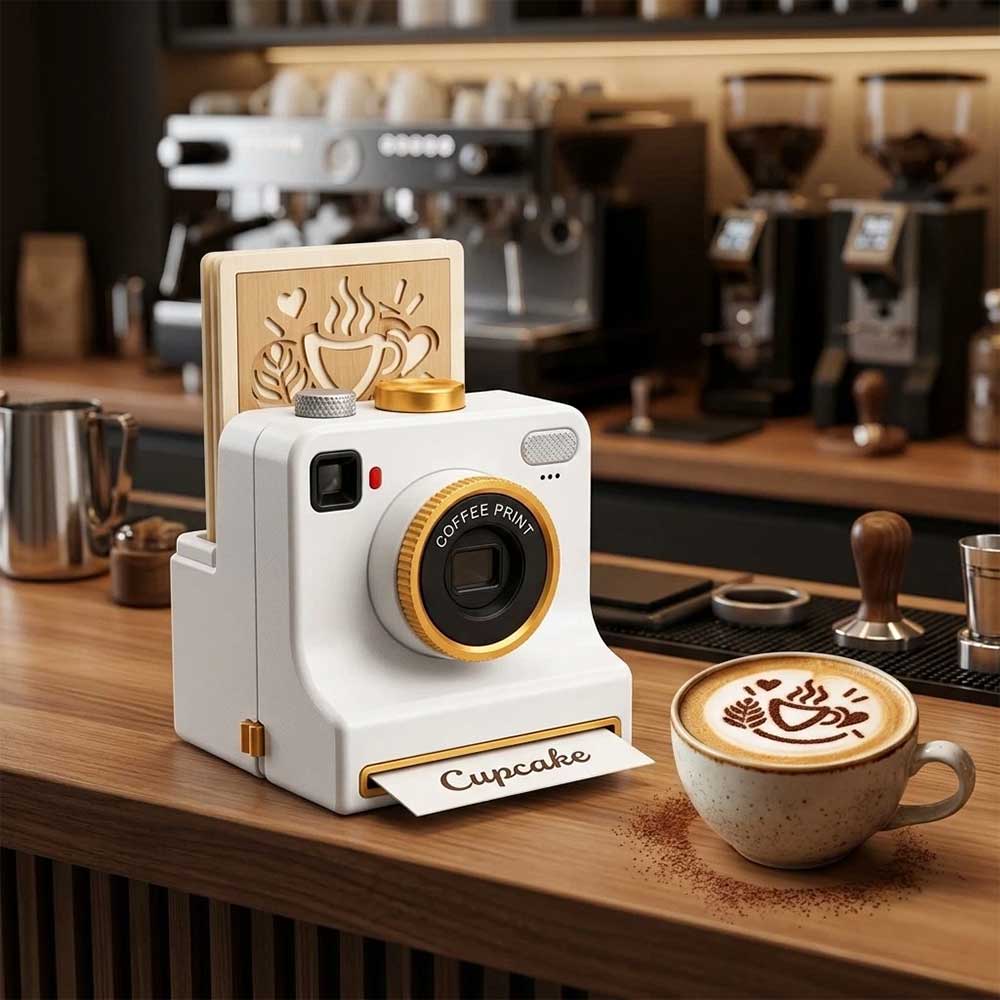 Latte Art Powder Printer – 3D Printed Coffee Stencil Dispenser with 4 Cards