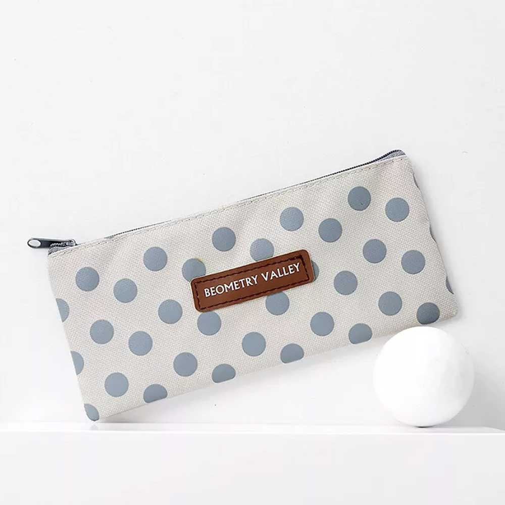 Grid Dots Canvas Pen Box Pencil Case Storage Bag Makeup Brush Pouch Stationery Gift