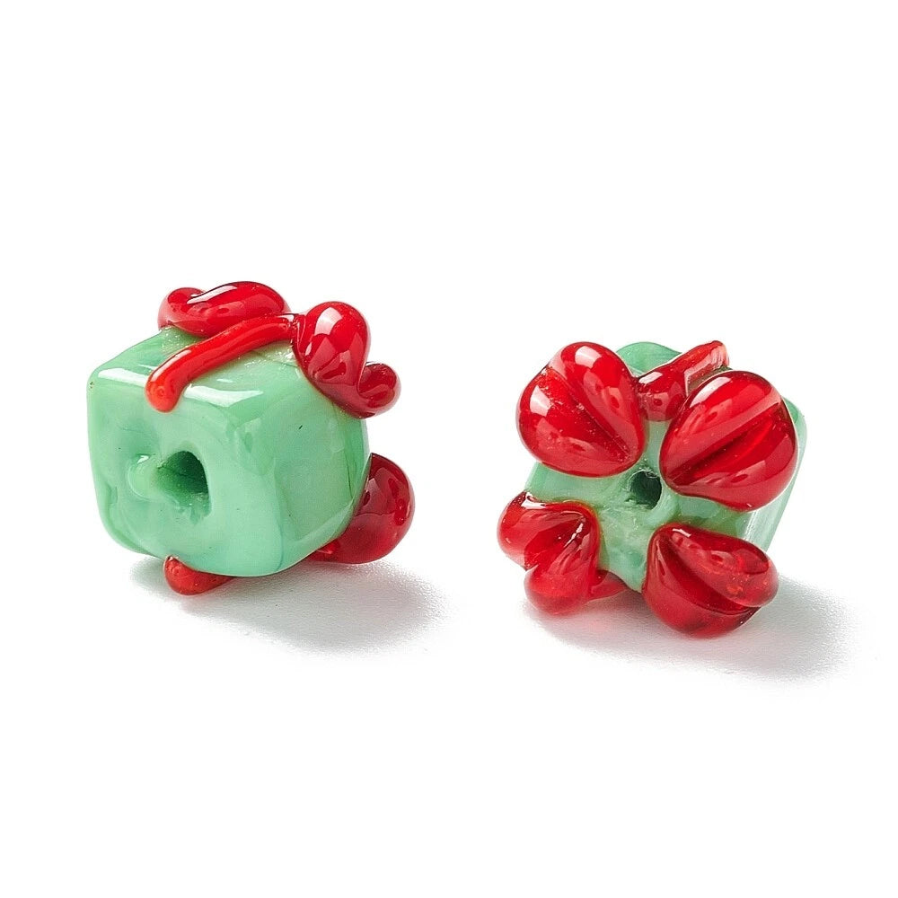 10PCS Christmas Beads – Green Gift Box Lampwork Glass Beads for Jewellery DIY