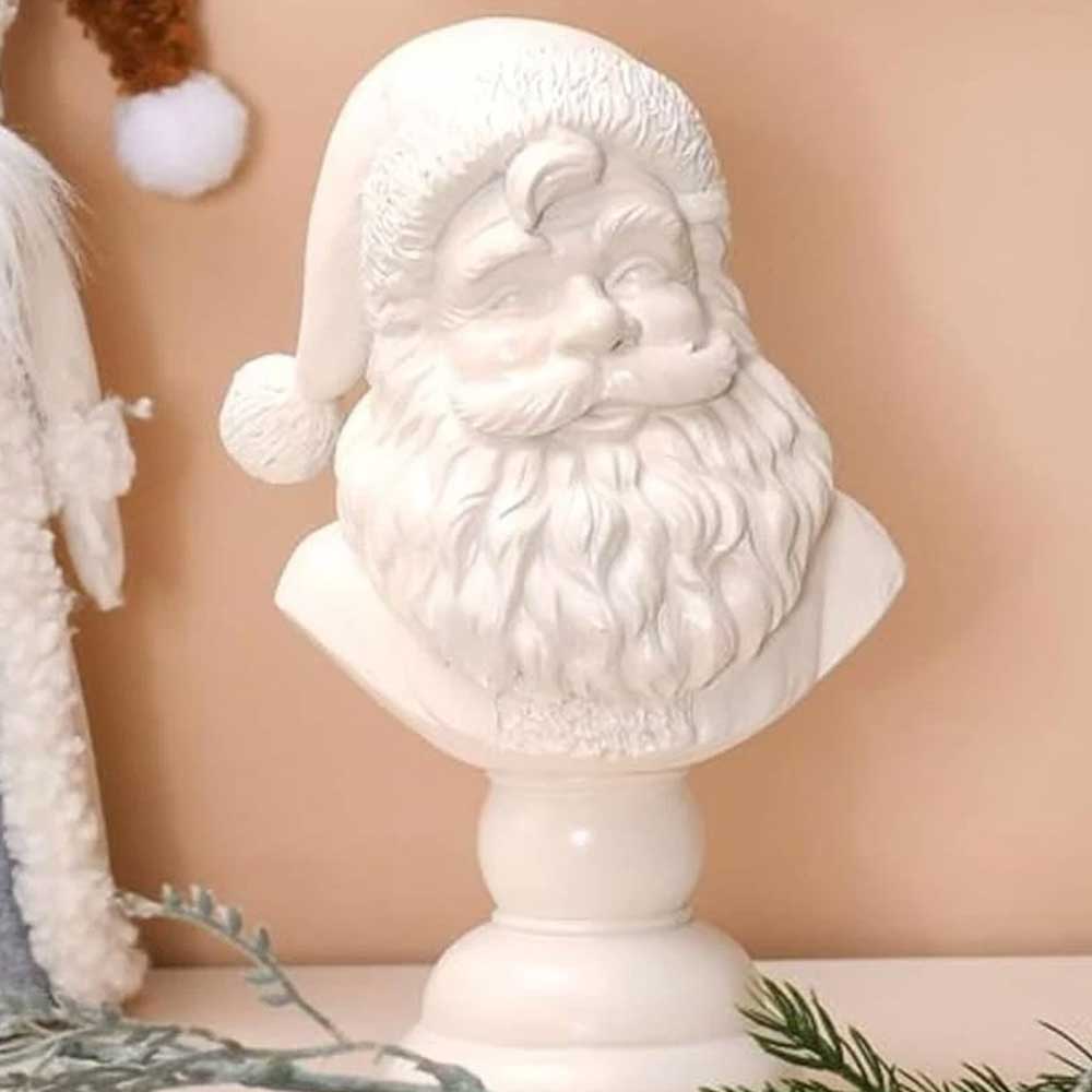 Santa Bust Tabletop Decoration - 15cm White Resin Santa Claus Head Statue