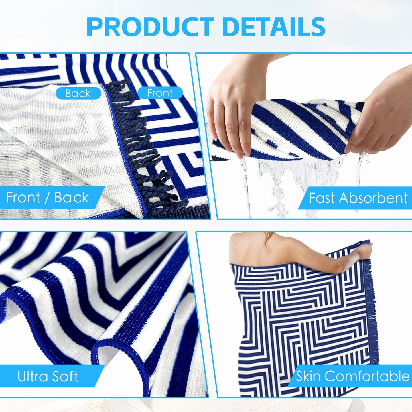 Rectangular Quick Dry Beach Towel with Tassel