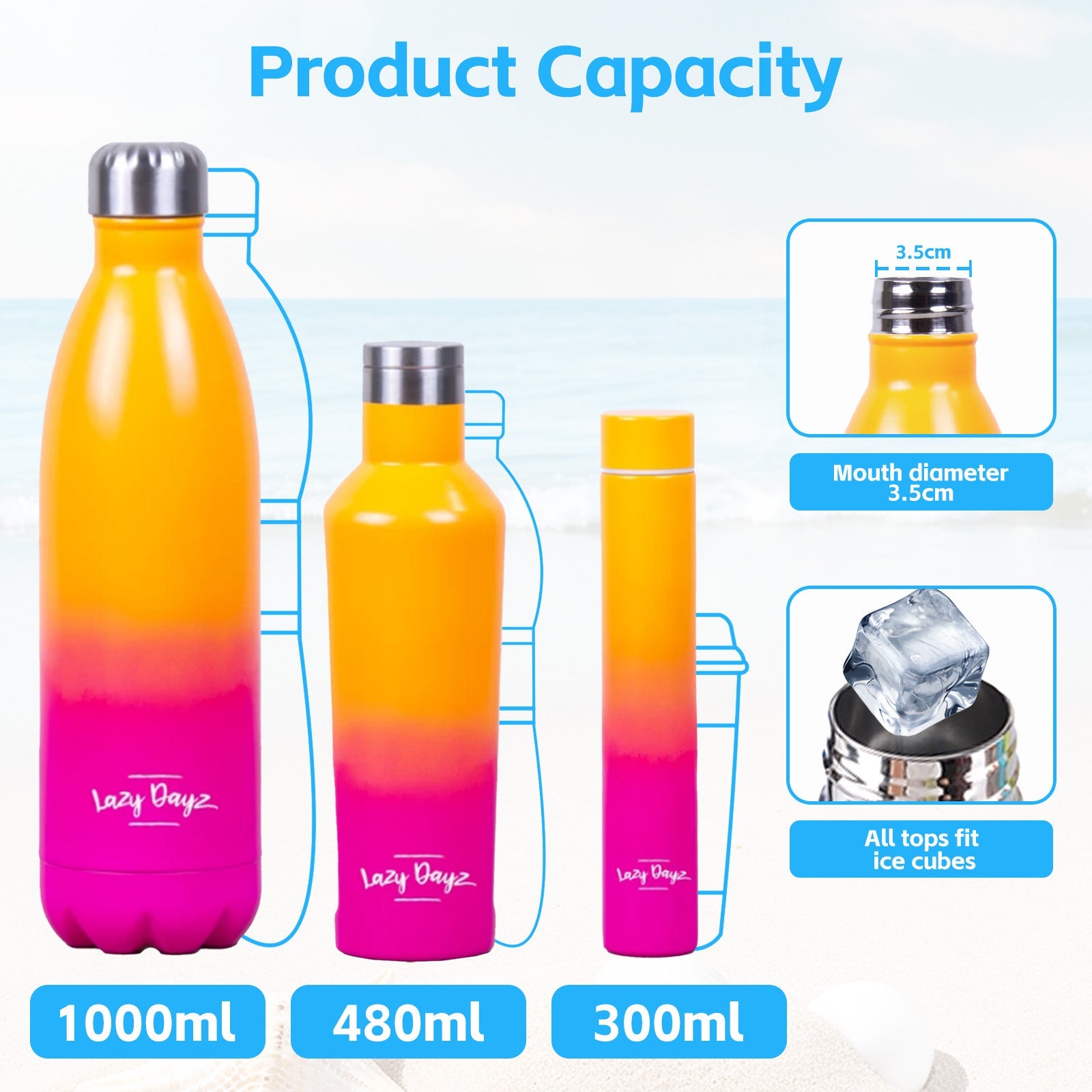 Lazy Dayz Spartan Drink Bottle 480ml - Orange Pink Ombre