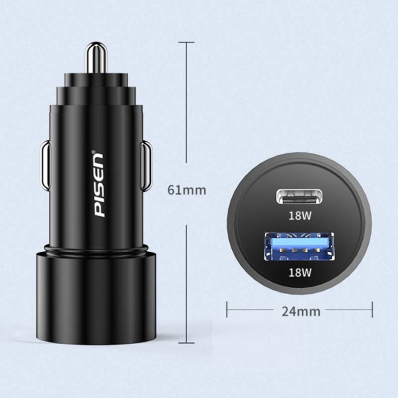 PISEN Metal PD + QC Fast car charger 36W (Black) 5 Pcs 26% off