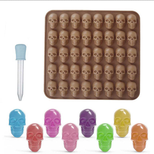 40 Cavity Jelly Mold Gummy Candy Mould Ice Tray Silicone Halloween Skull