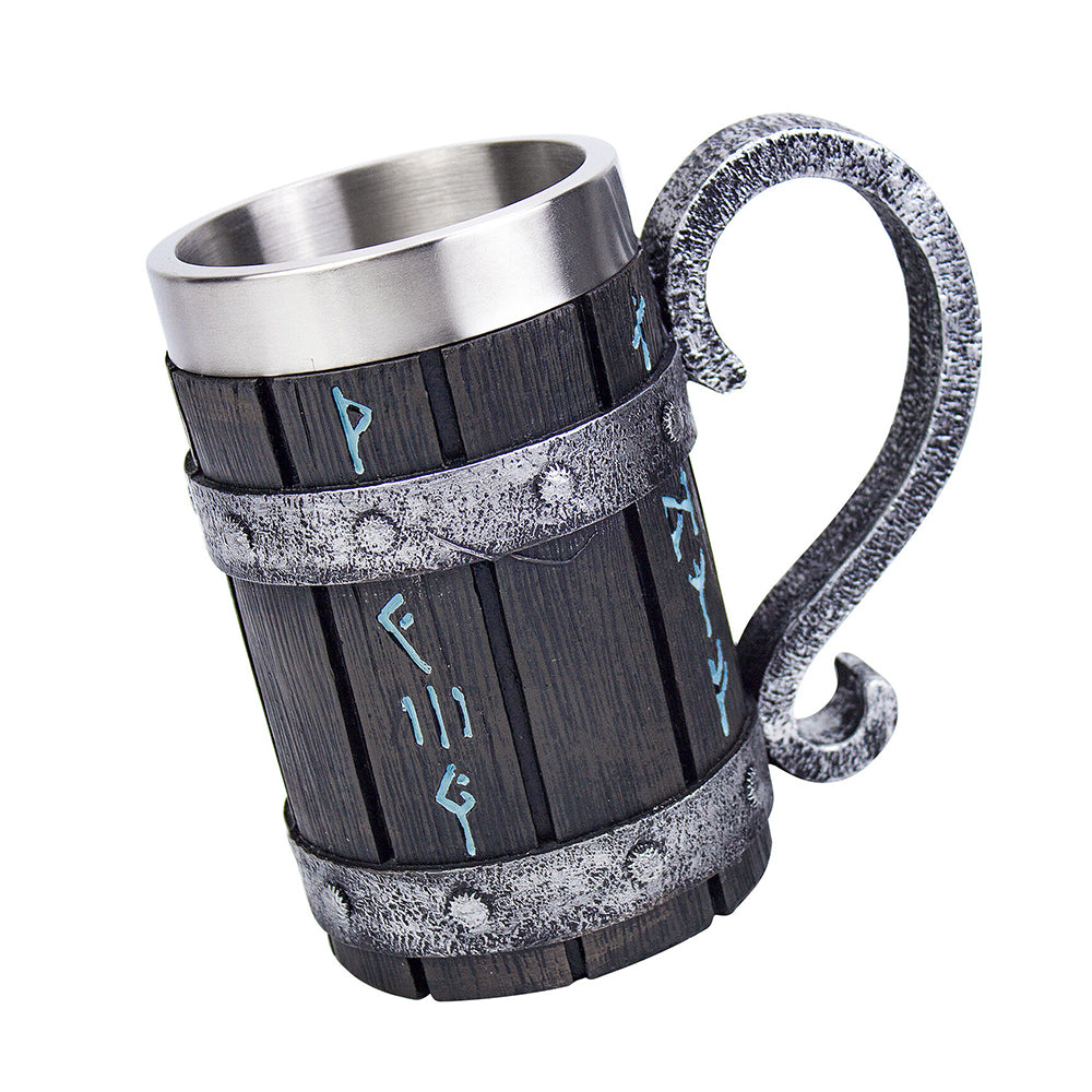 Viking Stainless Steel Tankard Odin Thor Mjolnir Drink Mug Beer Stein Coffee Cup