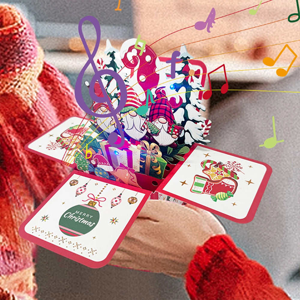 5Pack 3D Pop-Up Christmas Cards with Lights & Music – Santa Claus & Gnome Scene Holiday Greetings