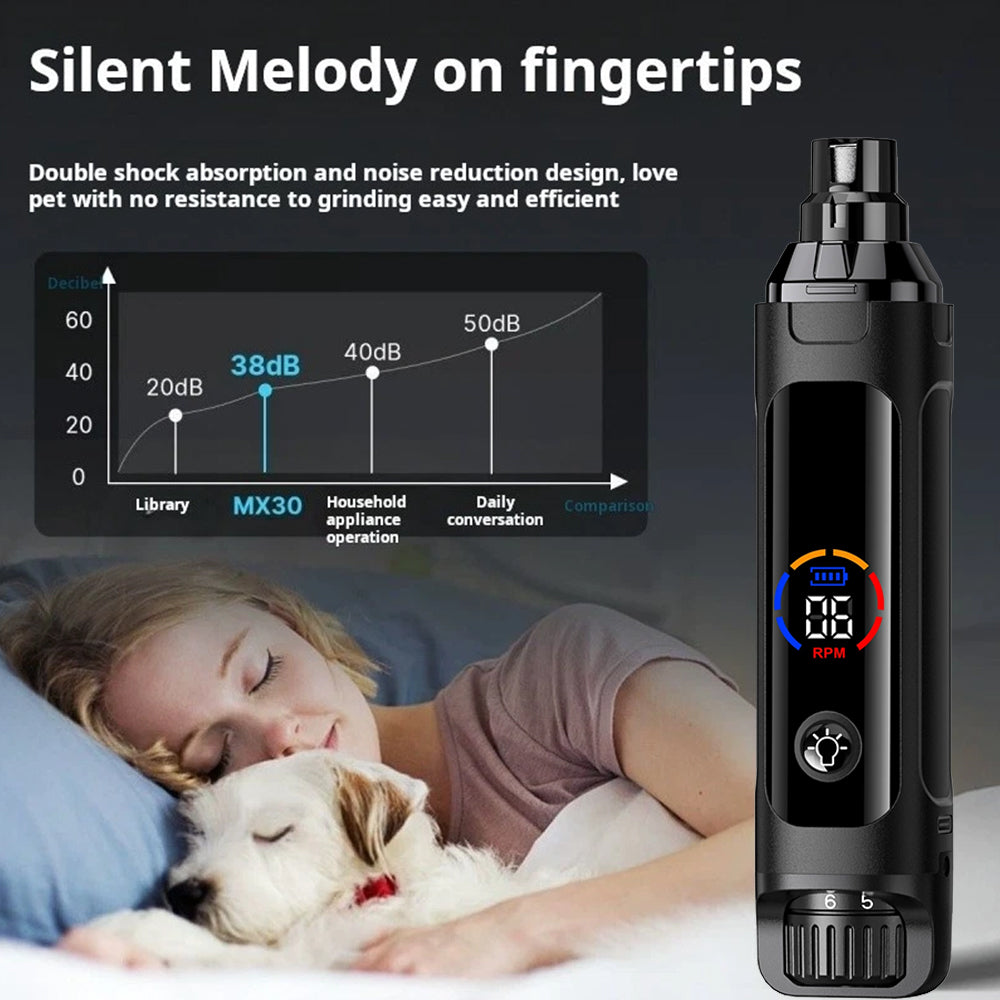 Pet Nail Grinder – 38dB Quiet Dog & Cat Claw Trimmer, 6-Speed & Dual LED