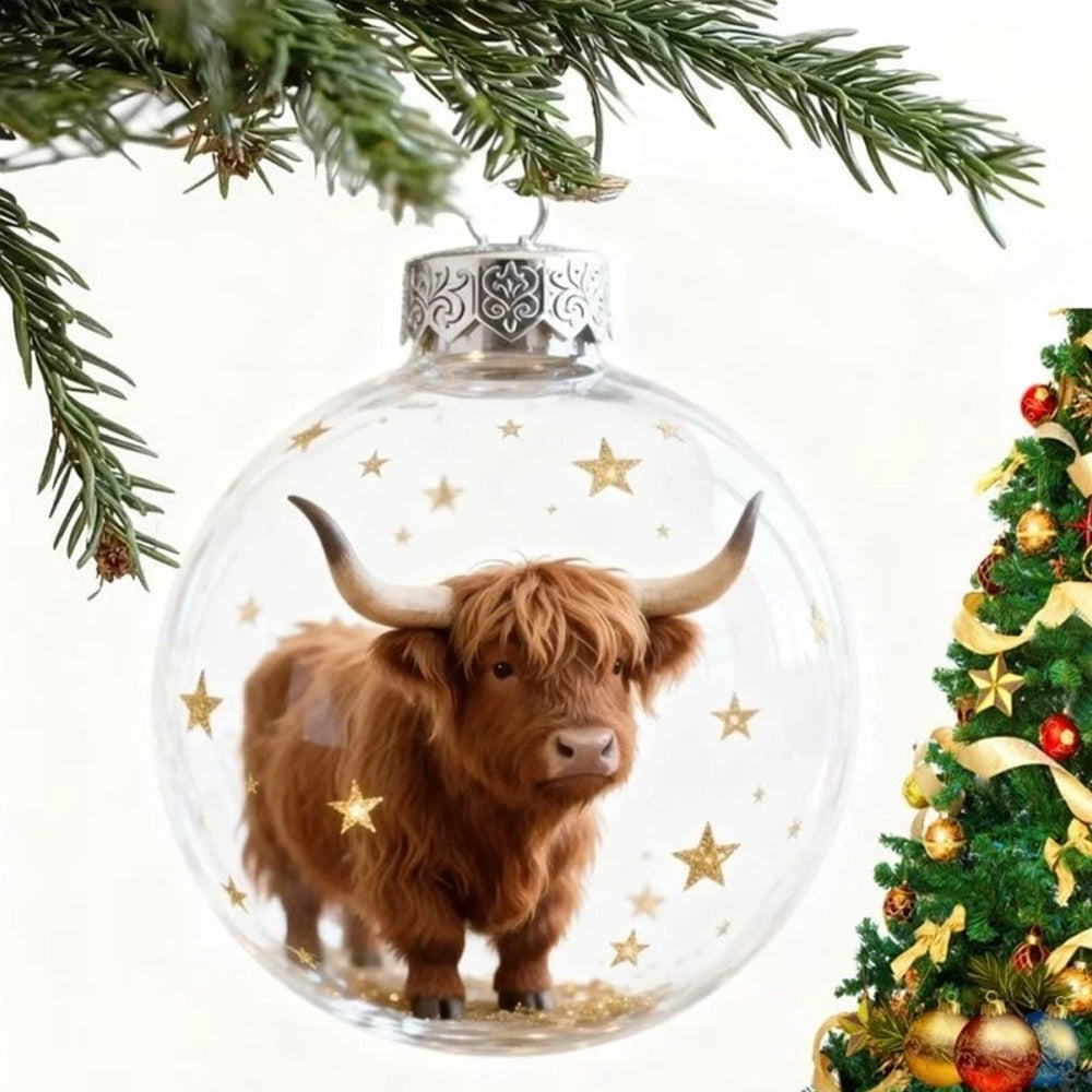 2X Cow 3D Acrylic Ball Christmas Ornaments - Wildlife Animal Xmas Tree Decor for Home