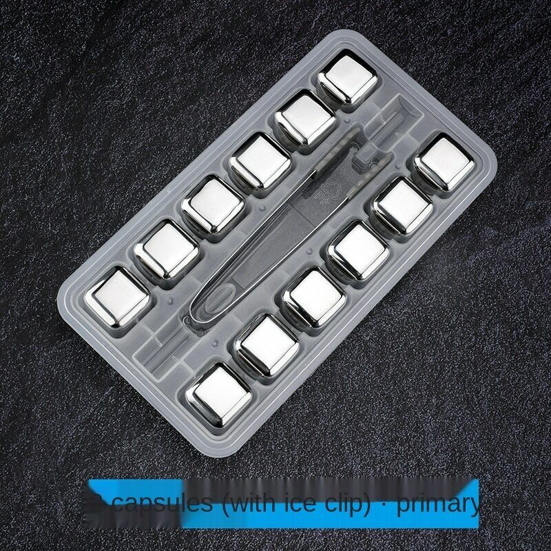 Stainless Steel Ice Cubes Chilling Stones Rocks Reusable with Tong for Whiskey