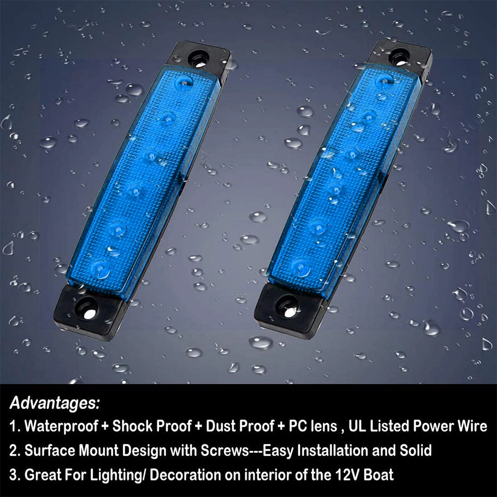 10Pcs Marine Boat 6LED Deck Courtesy Lights Waterproof Blue Stern Transom Light