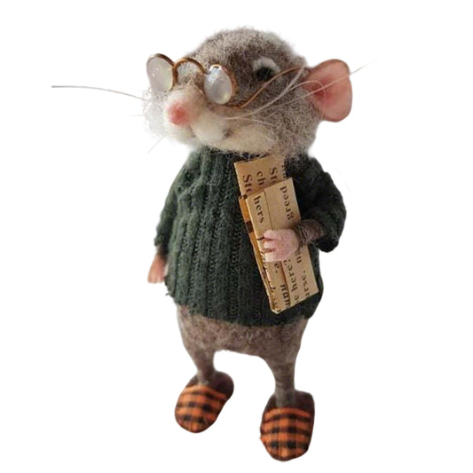 Needle Felted Mouse Christmas Decor - 10cm Handmade Felt Animal Ornament for Xmas Tree