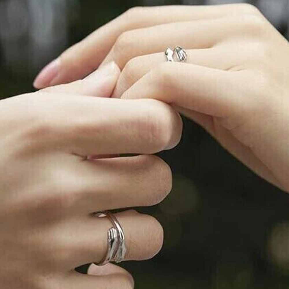 S925 Sterling Silver Love Hug Ring Band Open Finger Womens Jewelry Adjustable