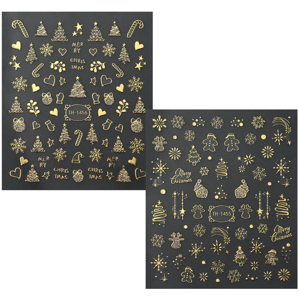 2-Pack Christmas Gold Nail Art Stickers – Self-Adhesive Decals for Manicure Decor